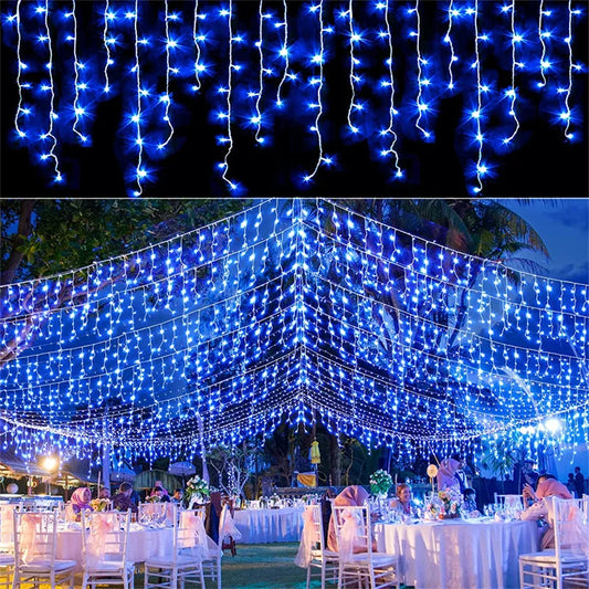 5M LED Waterfall Curtain String Lights - Outdoor Christmas Lights, 0.4-0.6M Drop, Party Garden Eaves Decoration, Festive Holiday Lighting