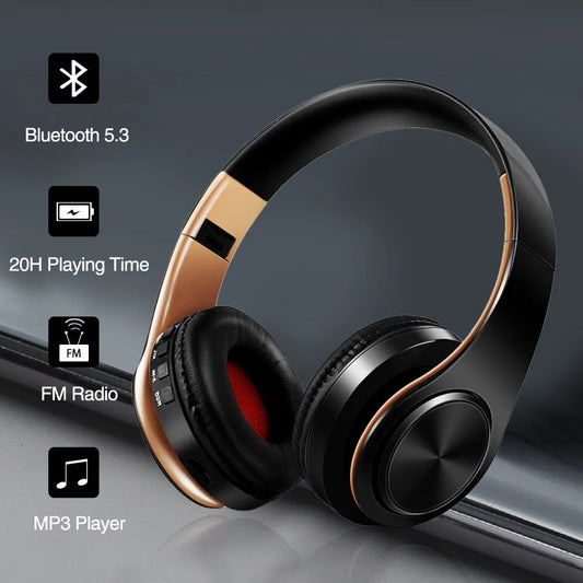 HiFi Stereo Bluetooth Earphones with Mic, Music Headset, FM Radio, SD Card Support for Xiaomi, iPhone, Samsung, and Tablets