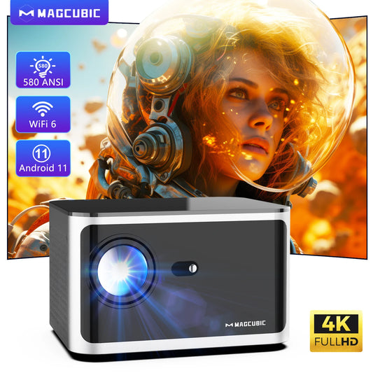 Magcubic HY350 Pro Projector - 580 ANSI, Android 11, Native 1080P, 4K Support, Wifi6, BT5.0, Electric Focus, Voice Control, Home Cinema