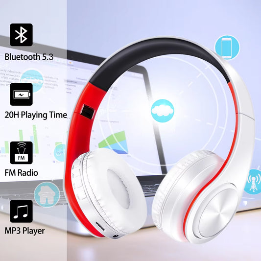 Wireless Bluetooth Headphones, Foldable Stereo Headset with Mic, Sports Earphones, Hands-Free MP3 Player